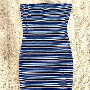 Gorgeous Striped Blue Strapless Bodycon Dress